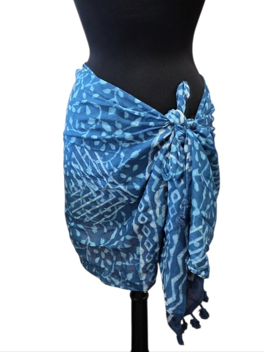 Boho Anju Cotton Scarf Vacation Blue Patterned Women's Sarong Made In India